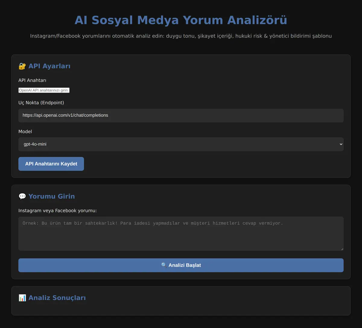 AI Sosyal Medya Yorum Analizörü ekran görüntüsü 3