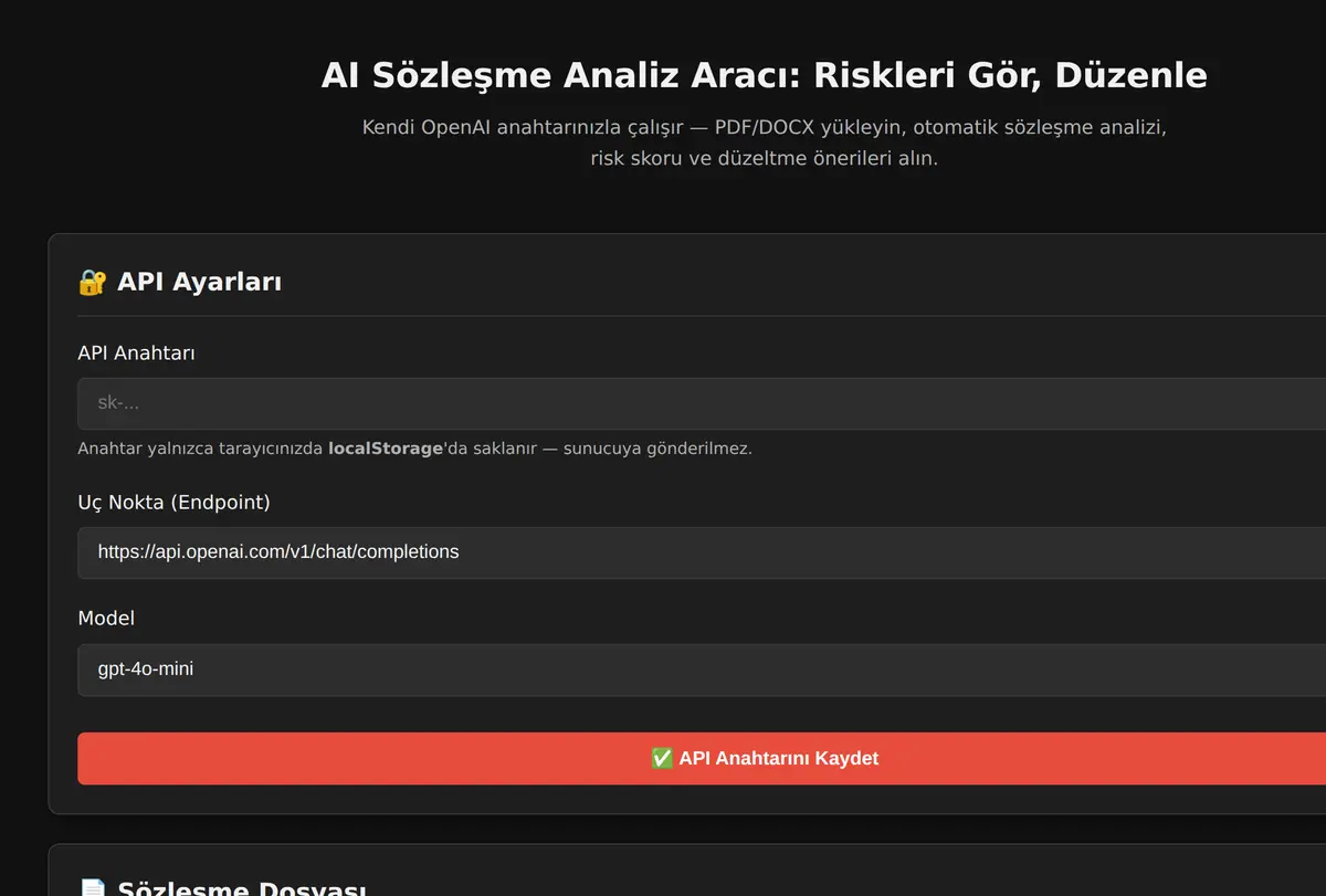 AI Sözleşme Analiz Aracı: Riskleri Gör, Düzenle ekran görüntüsü