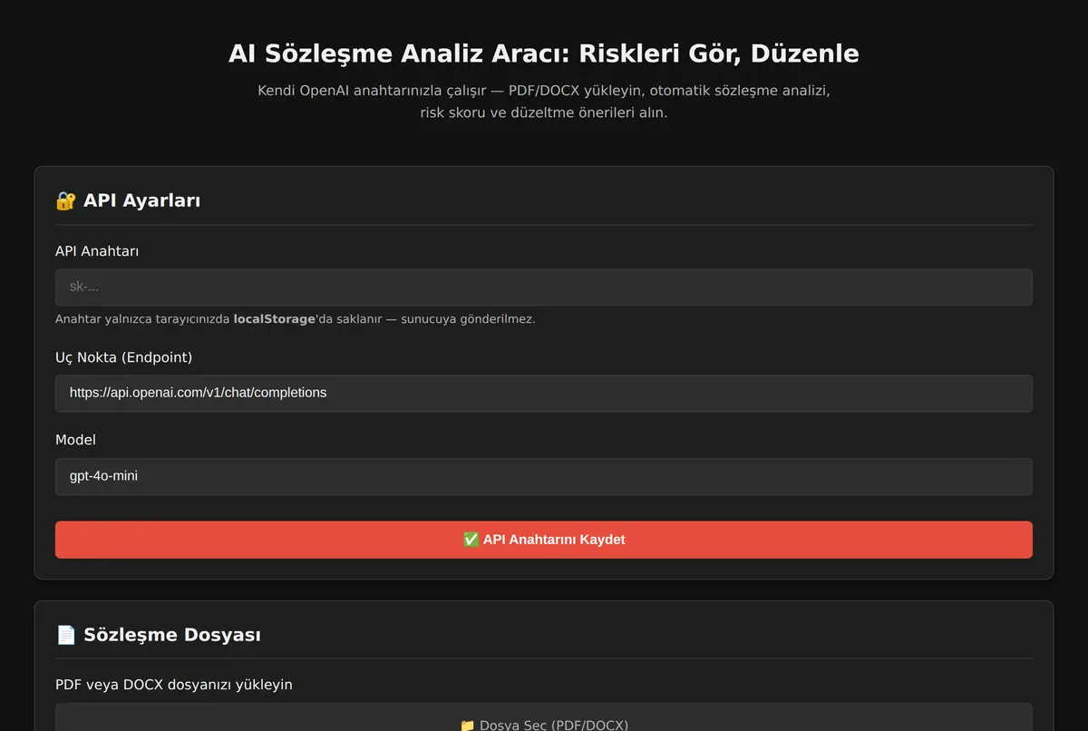 AI Sözleşme Analiz Aracı: Riskleri Gör, Düzenle ekran görüntüsü 2