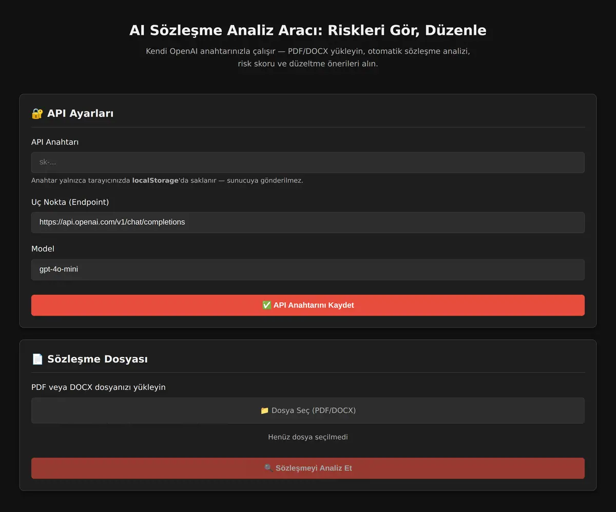 AI Sözleşme Analiz Aracı: Riskleri Gör, Düzenle ekran görüntüsü 3