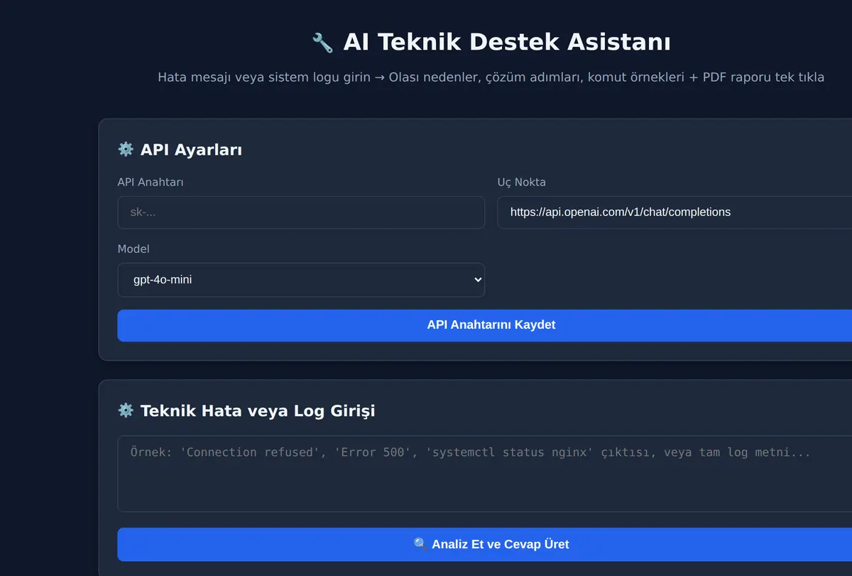 AI Teknik Destek Asistanı ekran görüntüsü
