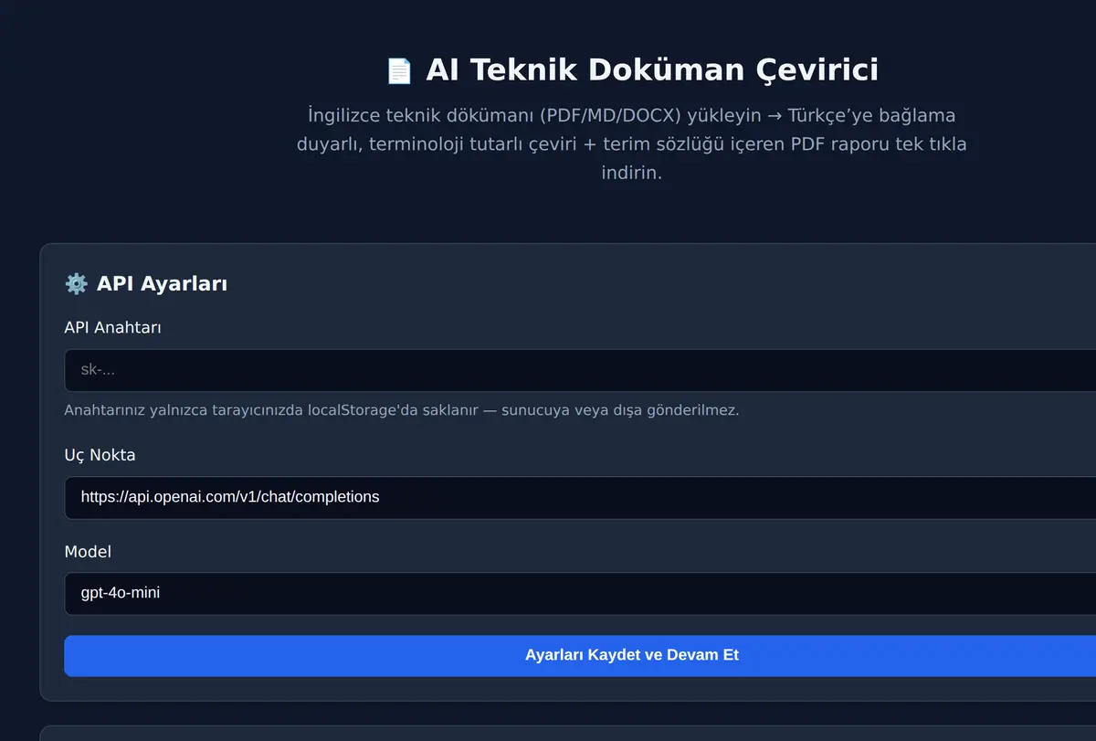 AI Teknik Doküman Çevirici ekran görüntüsü