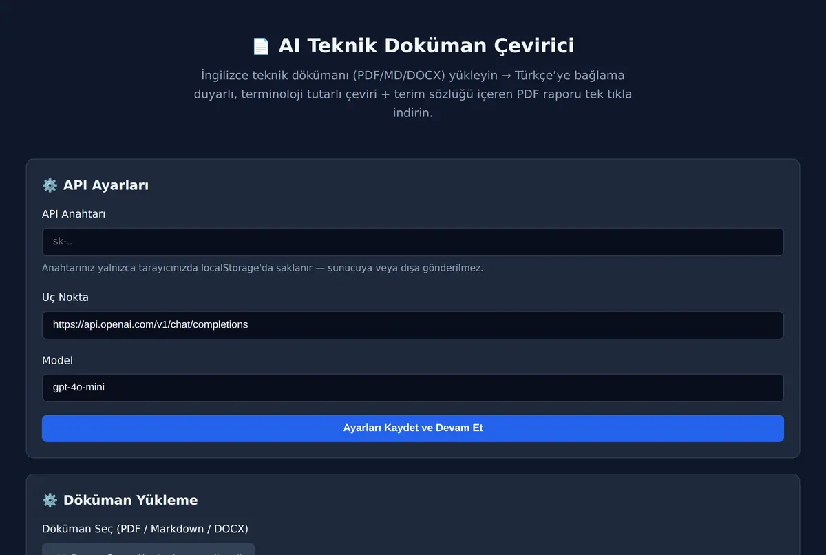AI Teknik Doküman Çevirici ekran görüntüsü 2