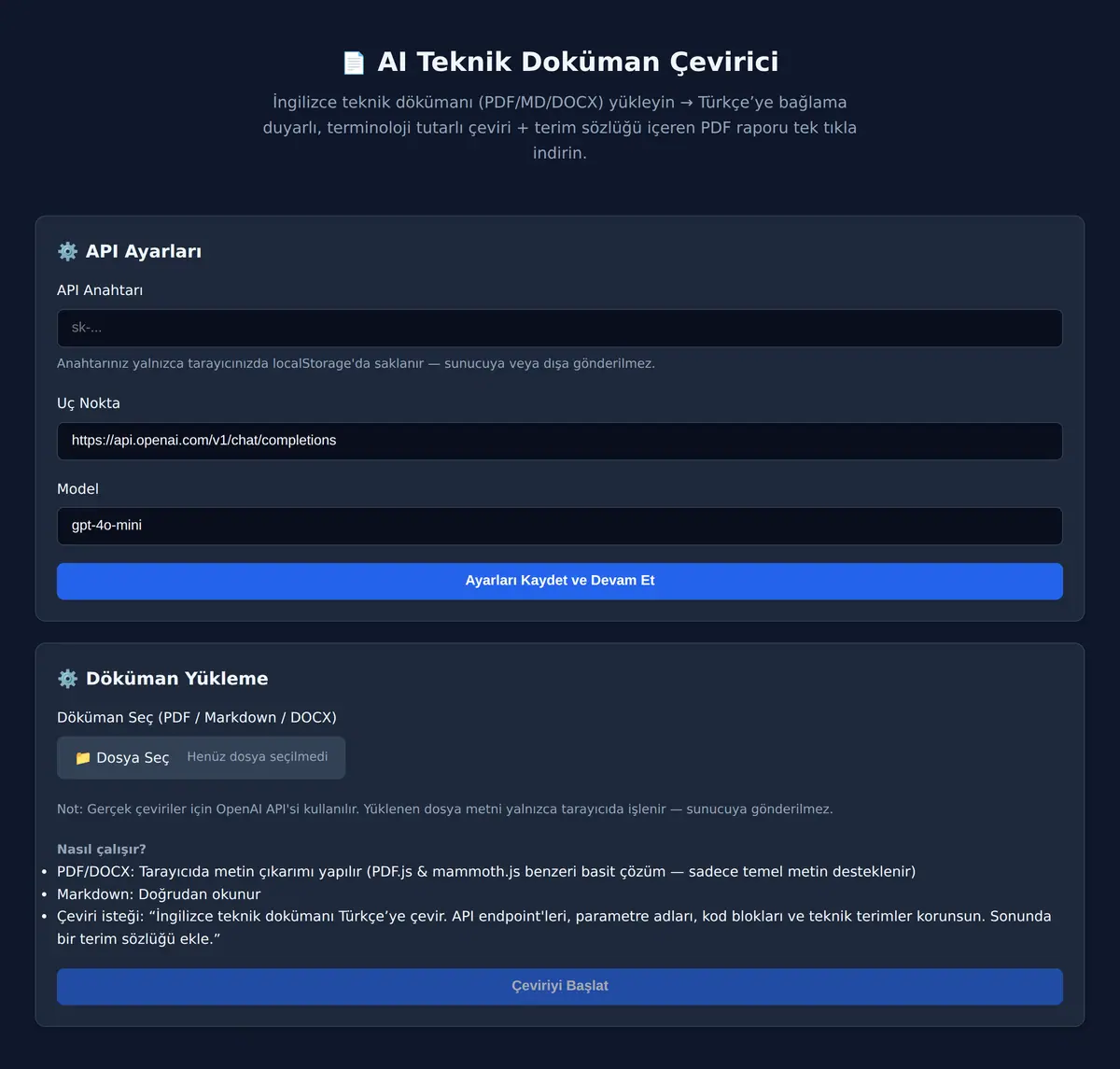 AI Teknik Doküman Çevirici ekran görüntüsü 3