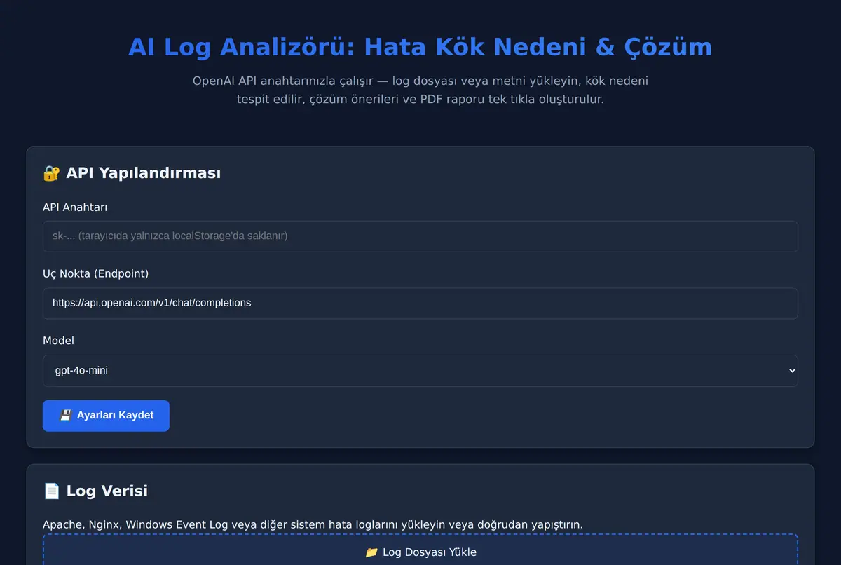 AI Log Analizörü: Hata Kök Nedeni & Çözüm ekran görüntüsü 2