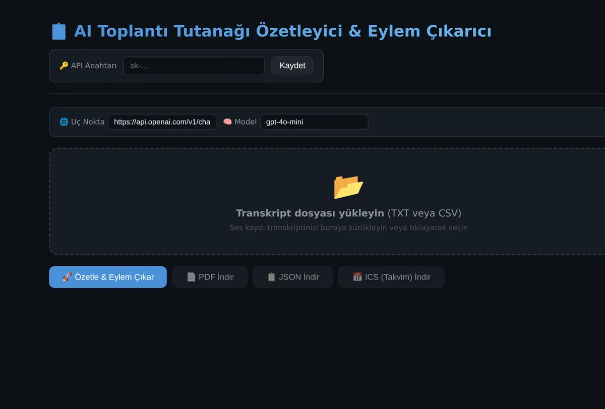 AI Toplantı Tutanağı Özetleyici & Eylem Çıkarıcı ekran görüntüsü