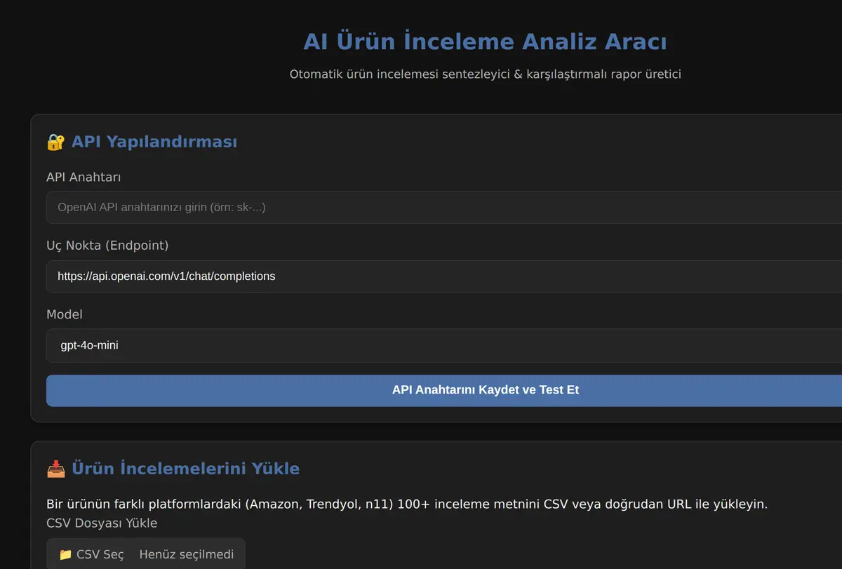 AI Ürün İnceleme Analiz Aracı ekran görüntüsü