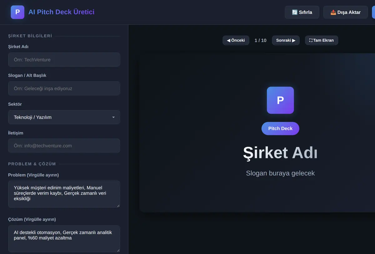 AI Pitch Deck Üretici - Sunum Tasarımı ekran görüntüsü