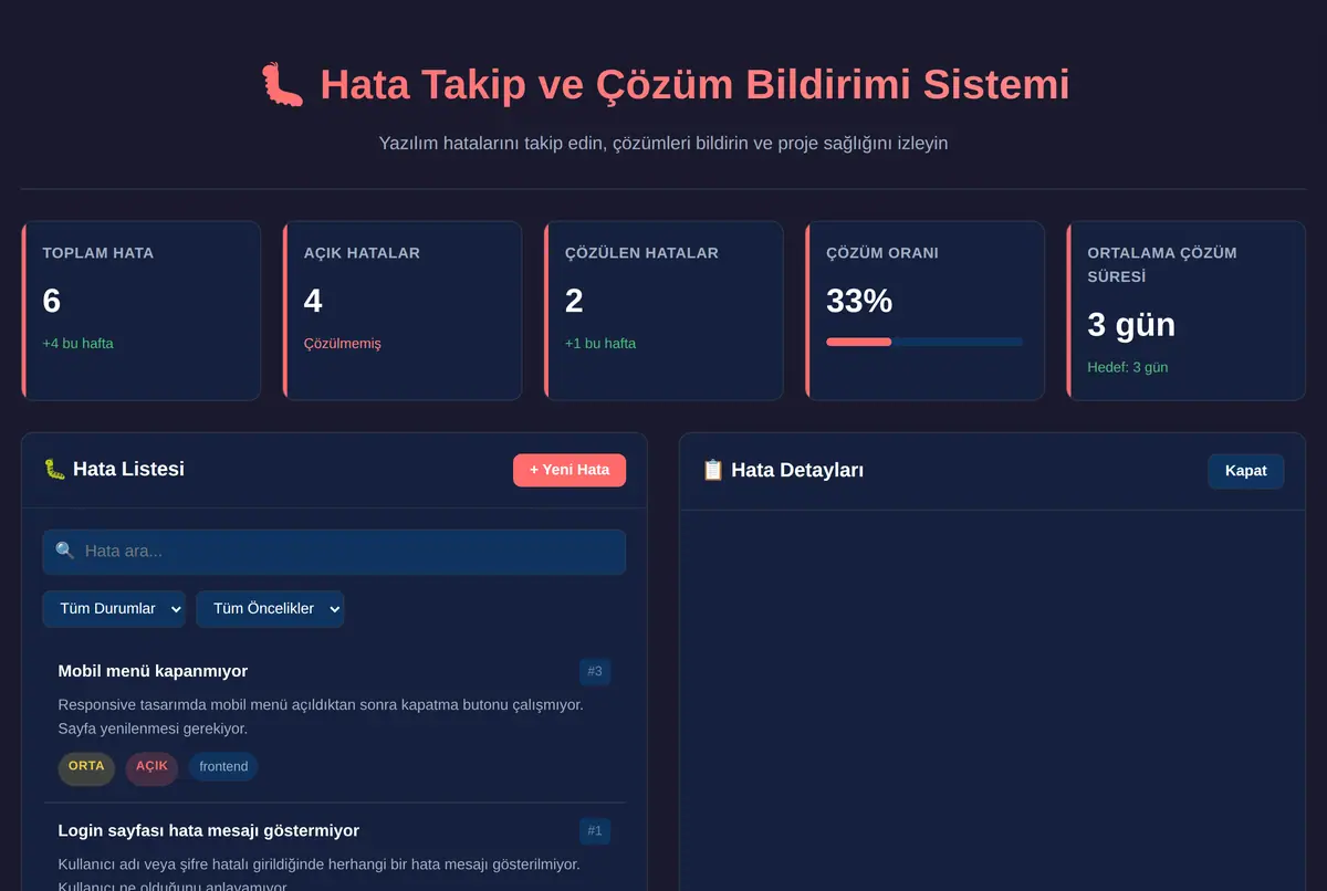 Hata Takip ve Çözüm Bildirimi Sistemi ekran görüntüsü 2