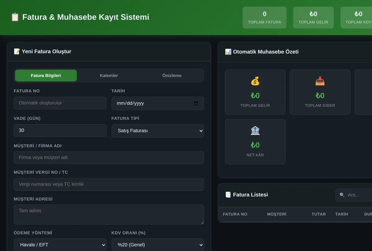 Fatura & Muhasebe Kayıt Sistemi ekran görüntüsü