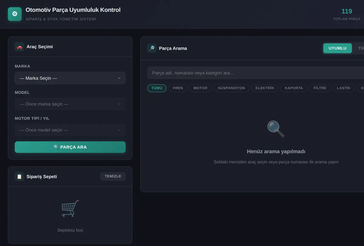 Otomotiv Parça Uyumluluk Kontrol ve Sipariş Ara ekran görüntüsü