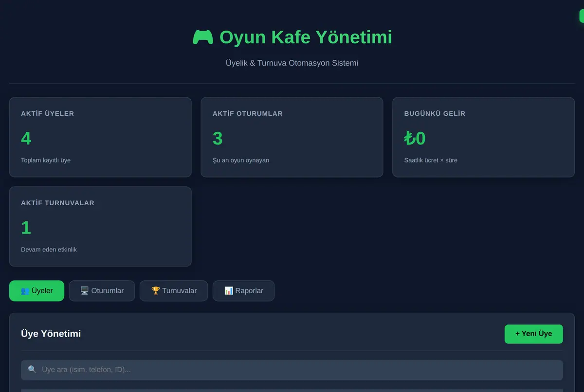Oyun Kafe Yönetimi: Üyelik & Turnuva Otomasyonu ekran görüntüsü 2