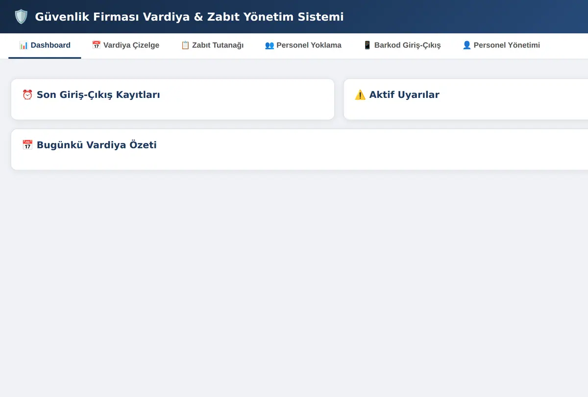 Güvenlik Firması Vardiya & Zabıt Yönetim Sistemi ekran görüntüsü