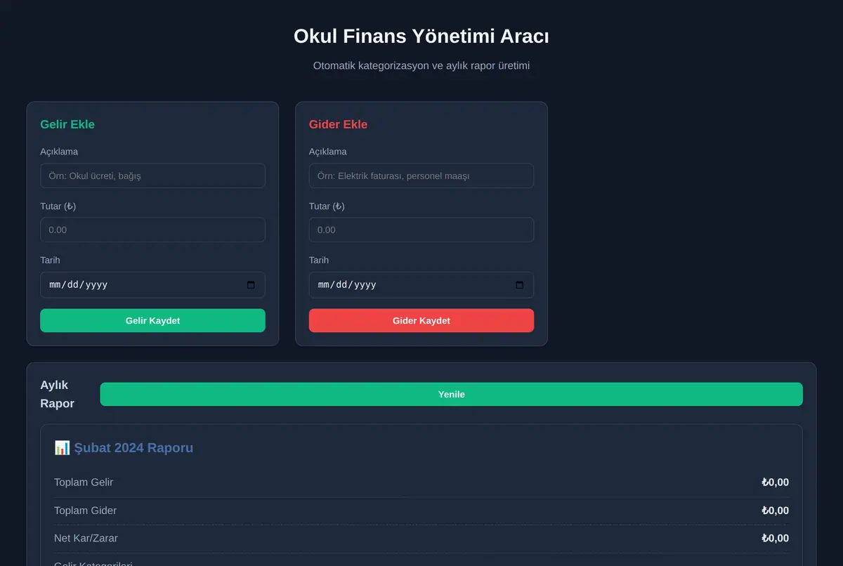 Okul Finans Yönetimi Aracı ekran görüntüsü 2