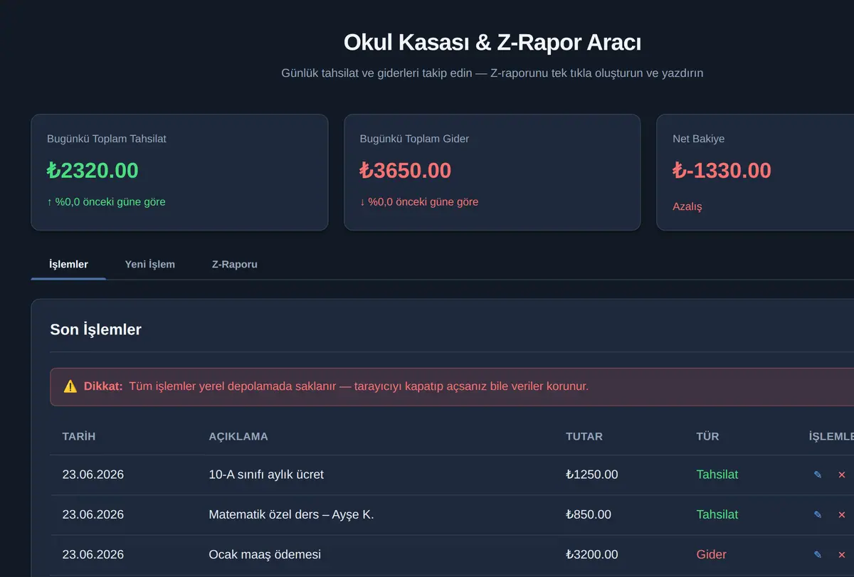 Okul Kasası & Z-Rapor Aracı ekran görüntüsü