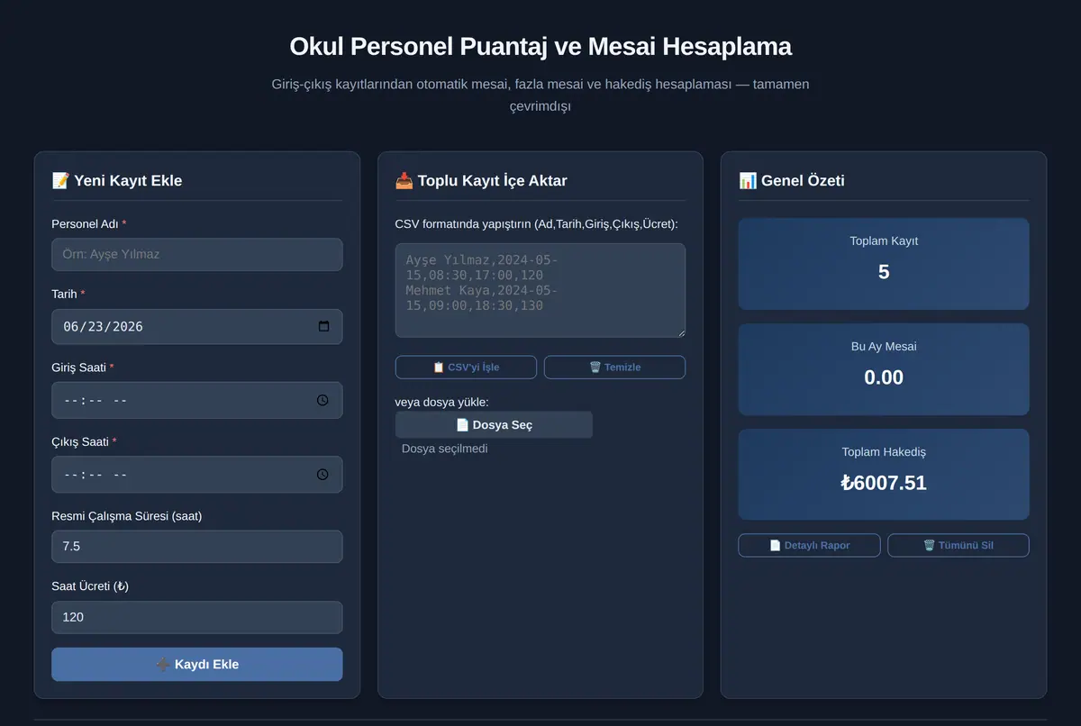 Okul Personel Puantaj ve Mesai Hesaplama ekran görüntüsü 2
