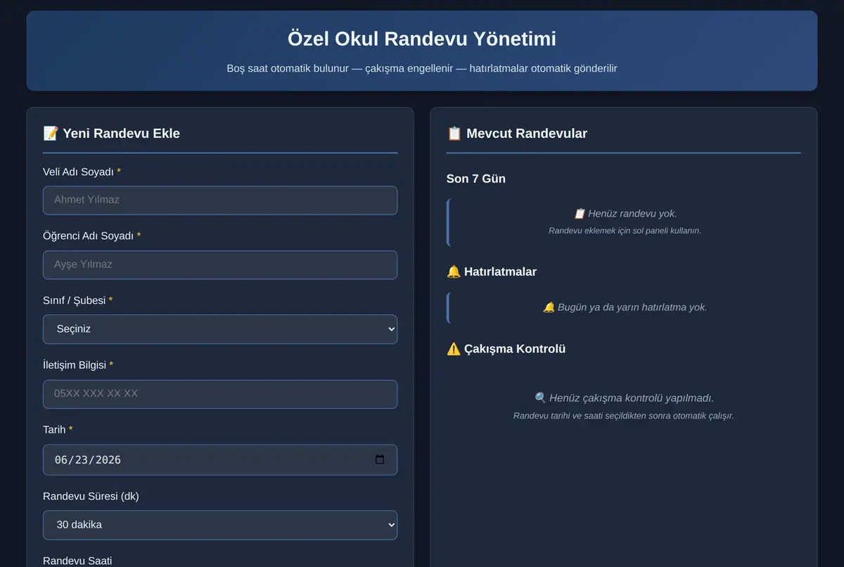 Özel Okul Randevu Yönetimi ekran görüntüsü 2