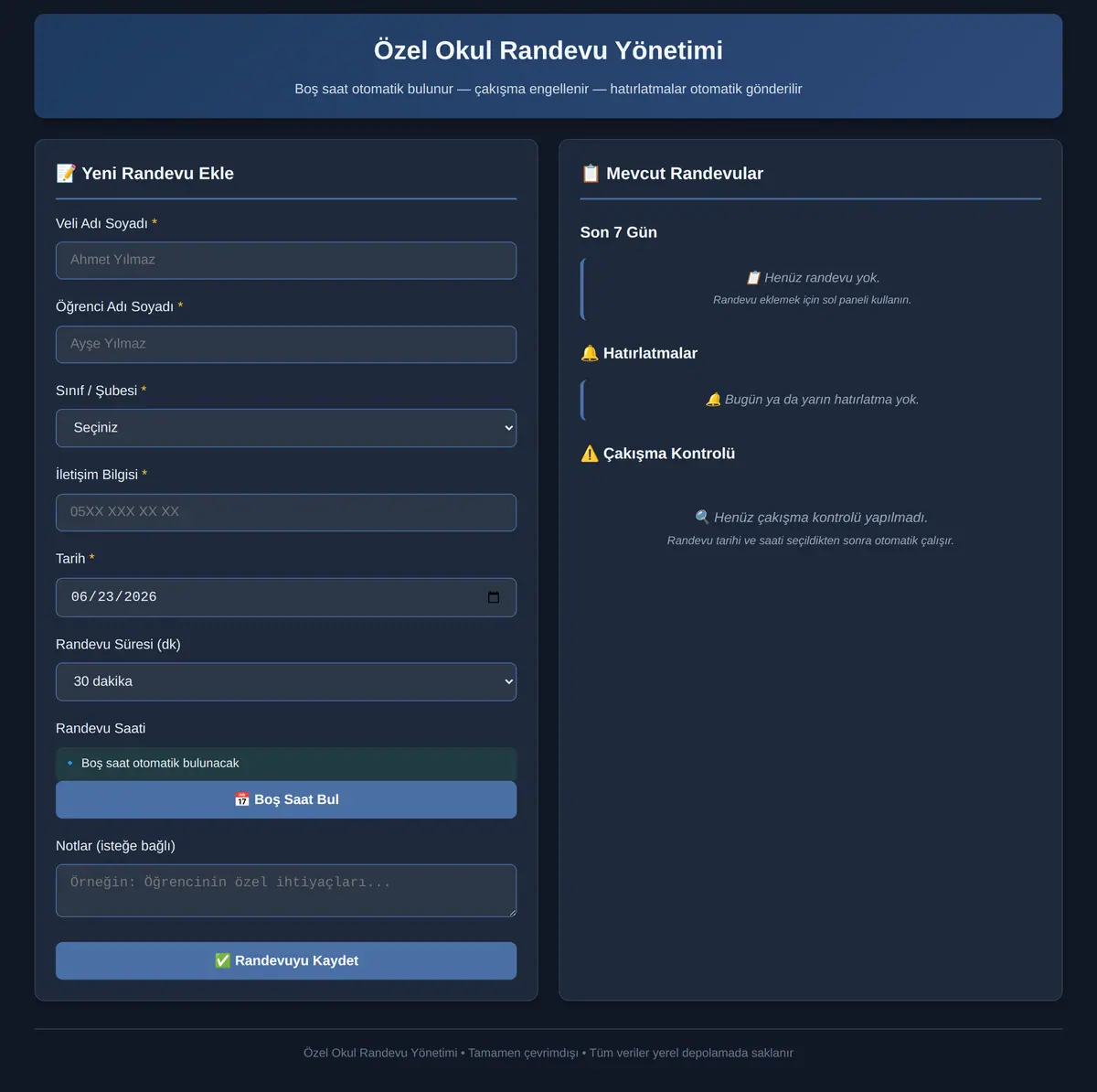 Özel Okul Randevu Yönetimi ekran görüntüsü 3