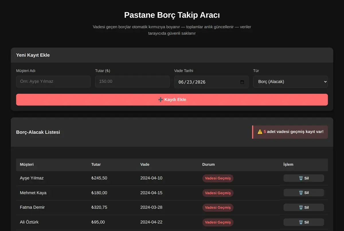 Pastane Borç Takip Aracı ekran görüntüsü 2