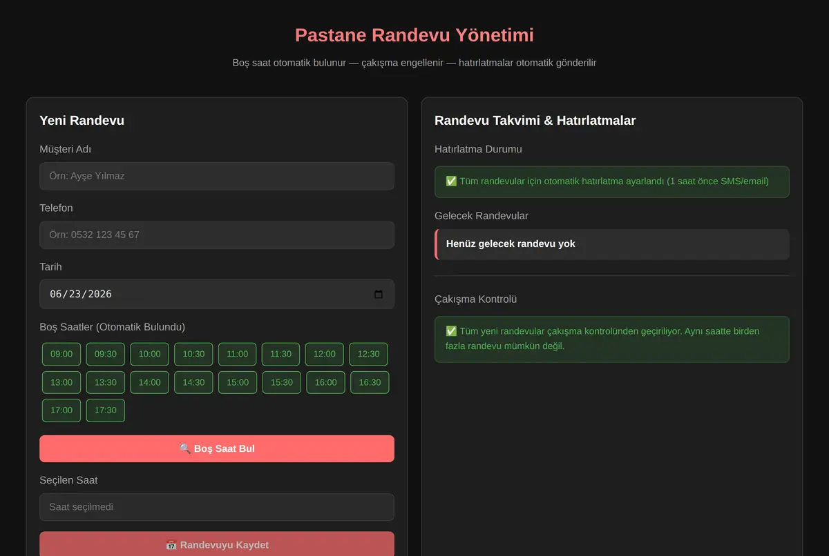 Pastane Randevu Yönetimi ekran görüntüsü 2