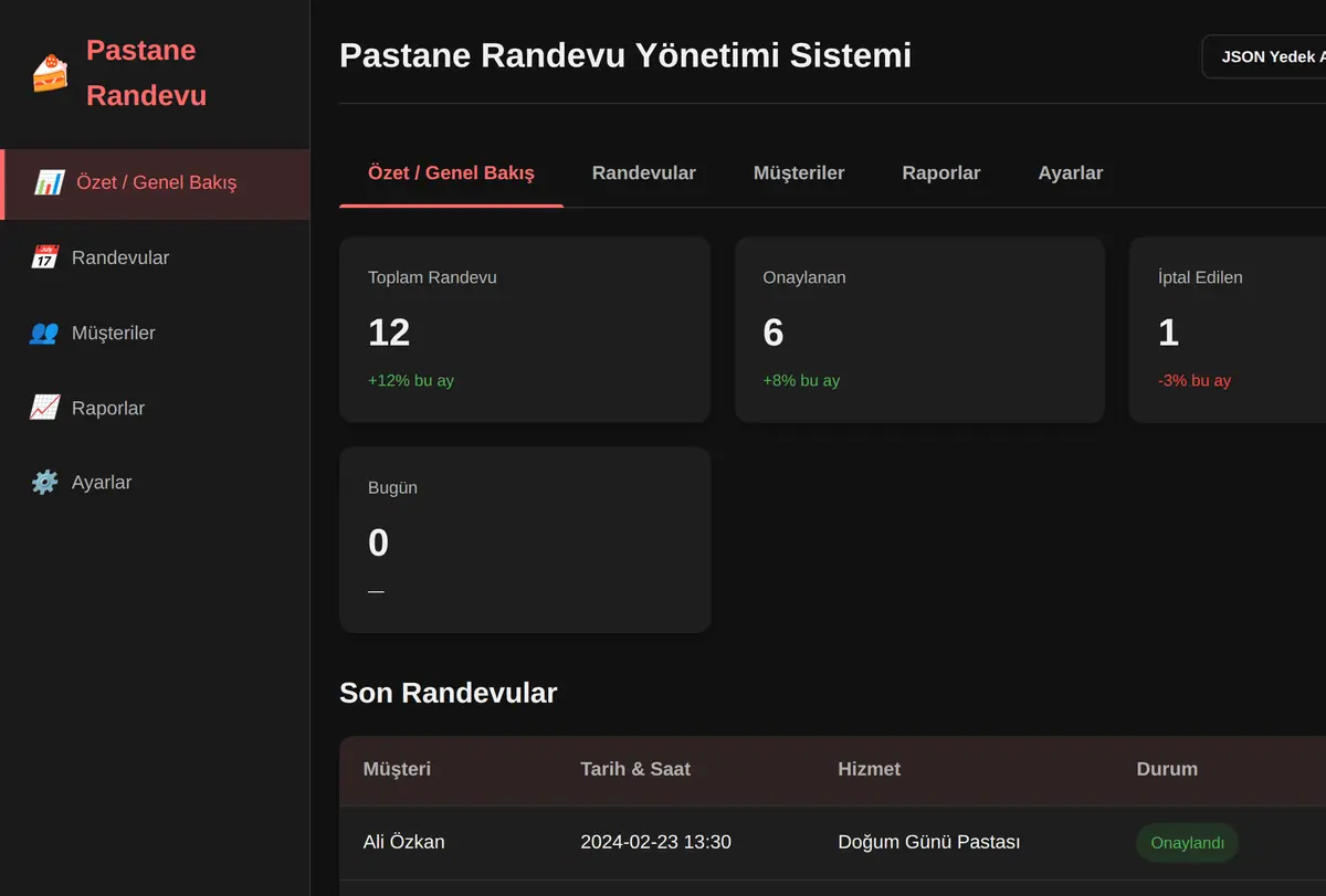 Pastane Randevu Yönetimi Sistemi ekran görüntüsü
