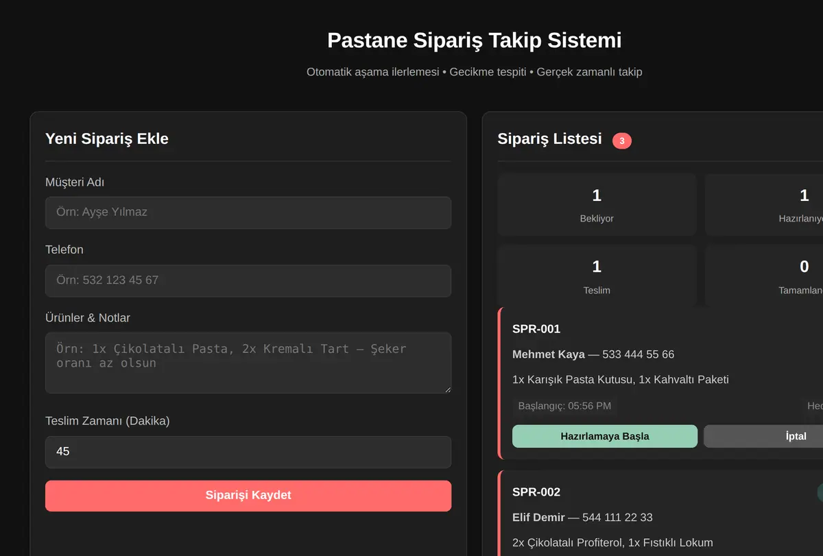 Pastane Sipariş Takip Sistemi ekran görüntüsü
