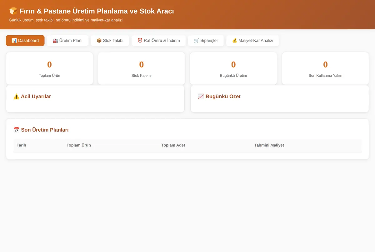 Fırın & Pastane Üretim Planlama ve Stok Aracı ekran görüntüsü 2