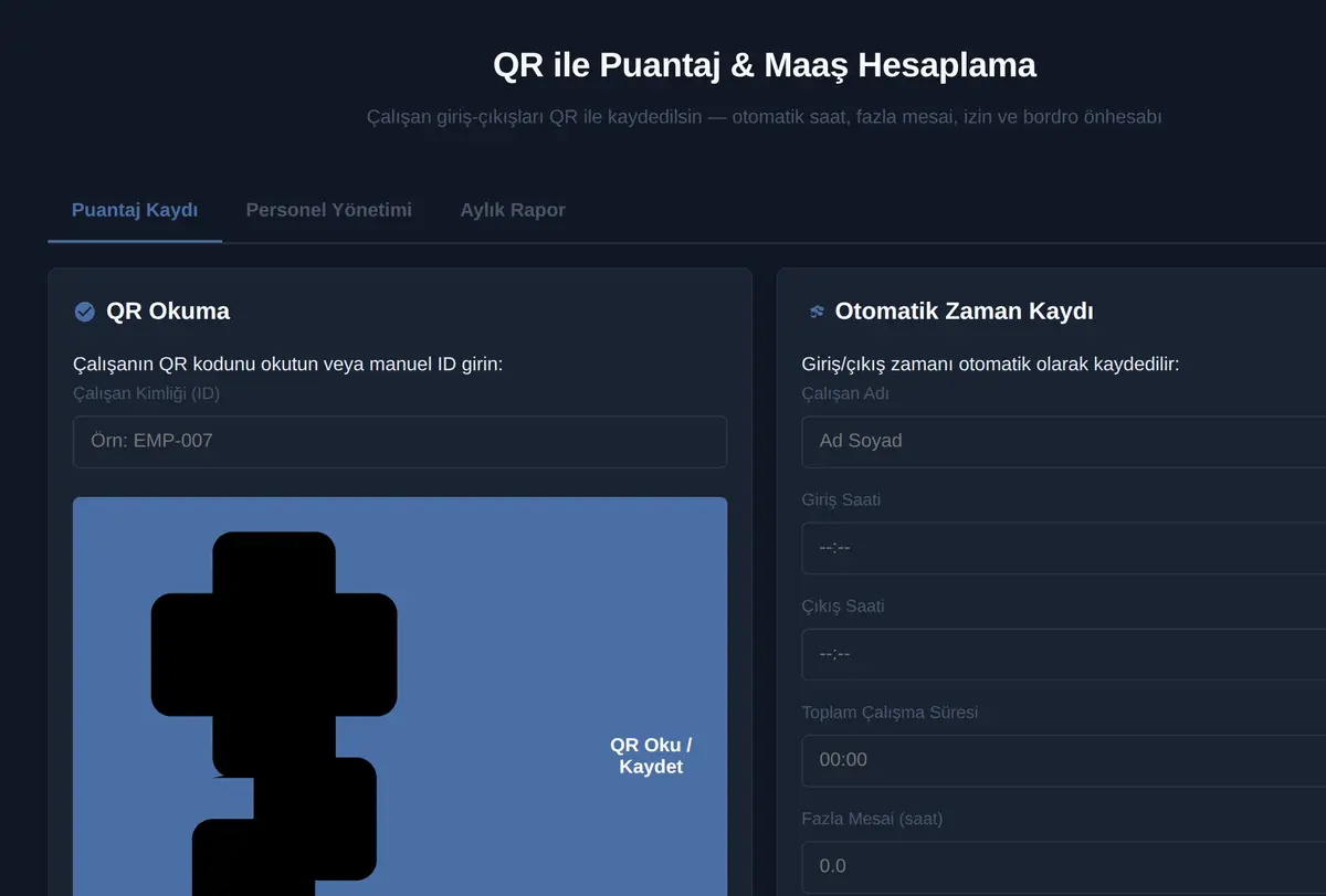QR ile Puantaj & Maaş Hesaplama ekran görüntüsü