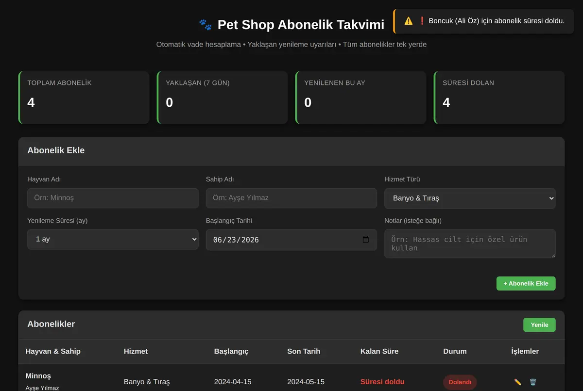 Pet Shop Abonelik Takvimi ekran görüntüsü 2