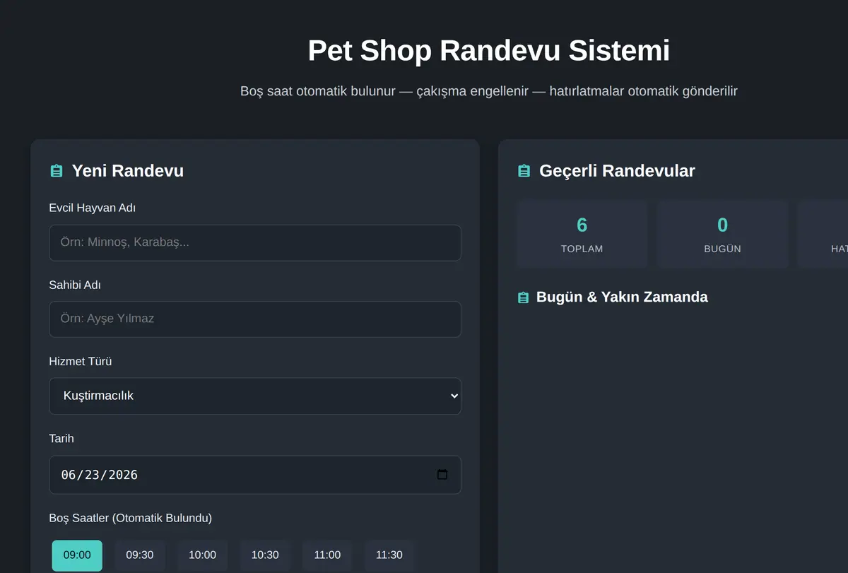 Pet Shop Randevu Sistemi ekran görüntüsü