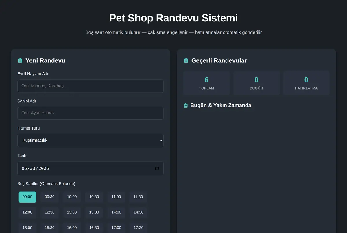 Pet Shop Randevu Sistemi ekran görüntüsü 2