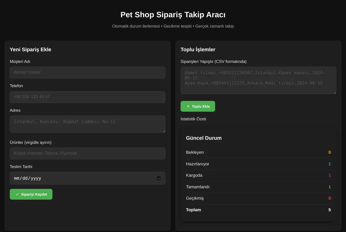 Pet Shop Sipariş Takip Aracı ekran görüntüsü 2