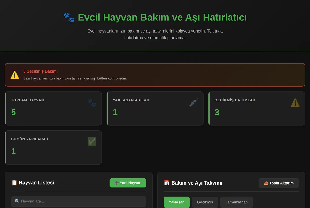 Evcil Hayvan Bakım ve Aşı Hatırlatıcı ekran görüntüsü 2