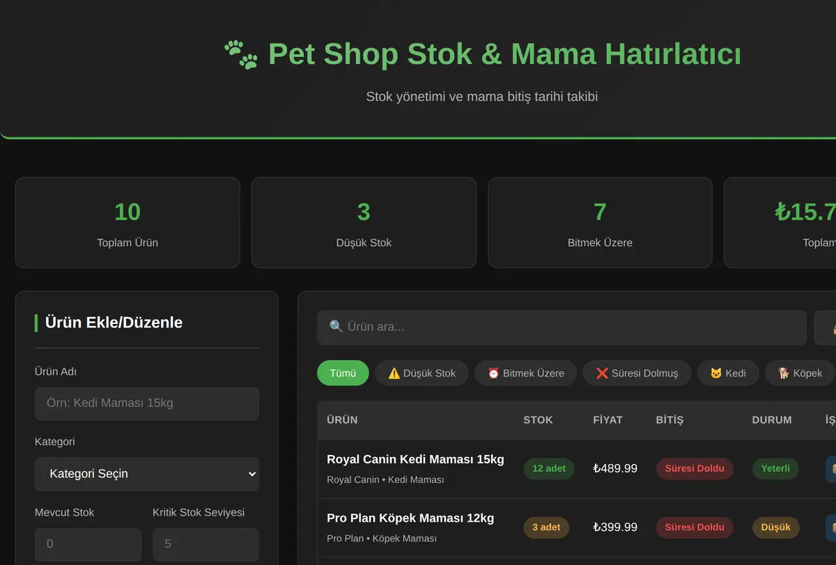 Pet Shop Stok & Mama Hatırlatıcı ekran görüntüsü