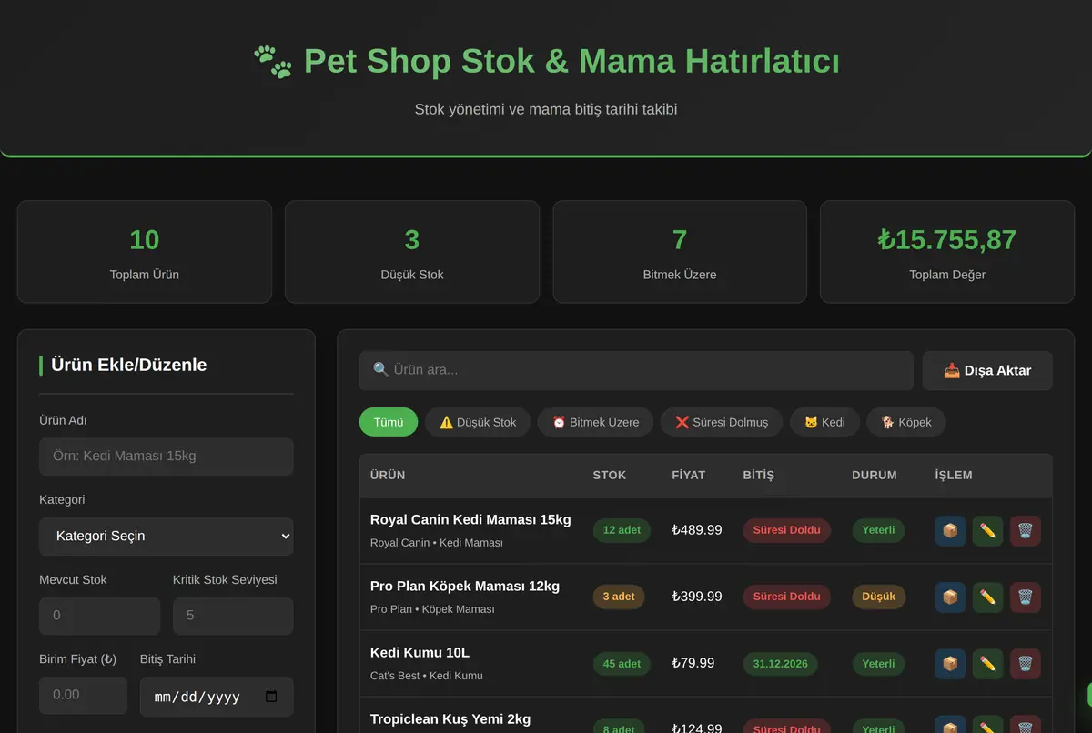 Pet Shop Stok & Mama Hatırlatıcı ekran görüntüsü 2