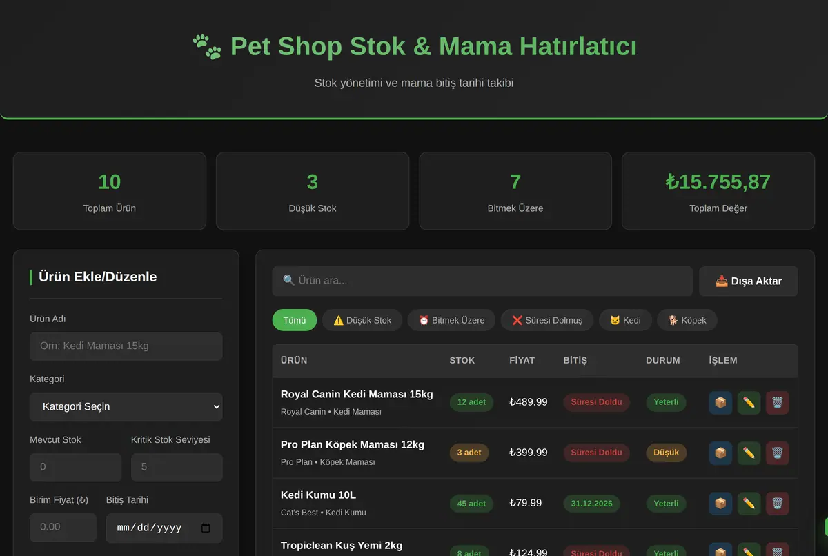 Pet Shop Stok & Mama Hatırlatıcı ekran görüntüsü 3