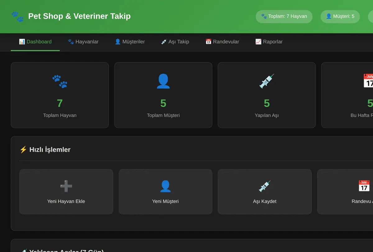 Pet Shop & Veteriner Hayvan Takip Sistemi ekran görüntüsü