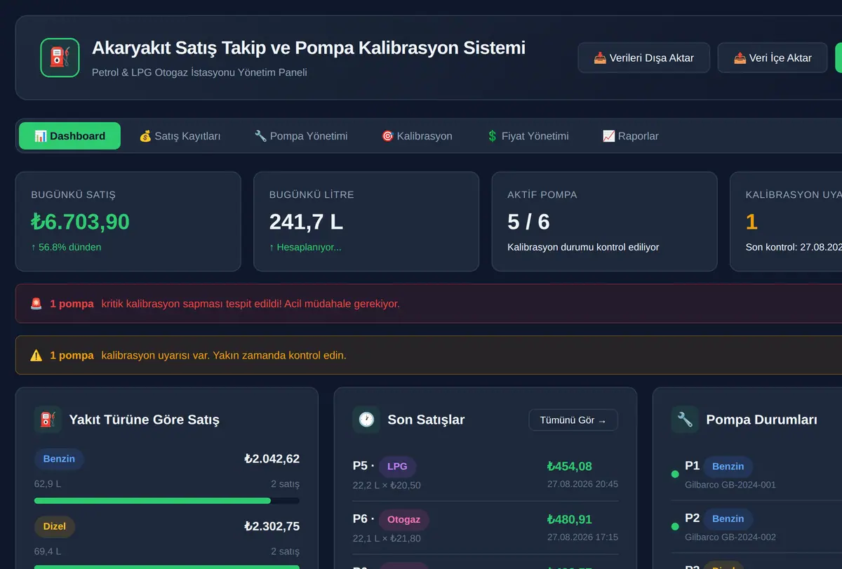 Akaryakıt Satış Takip ve Pompa Kalibrasyon Sistemi ekran görüntüsü
