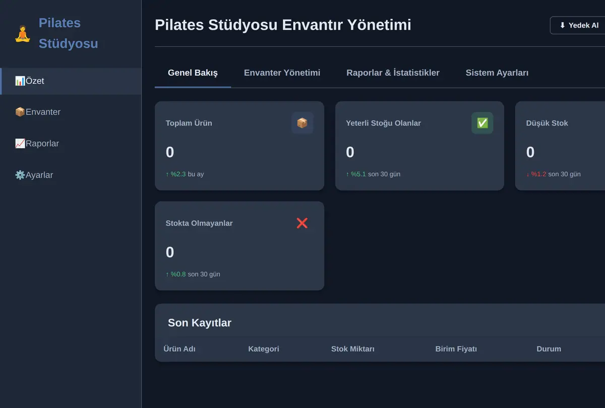 Pilates Stüdyosu Envanter Yönetimi ekran görüntüsü