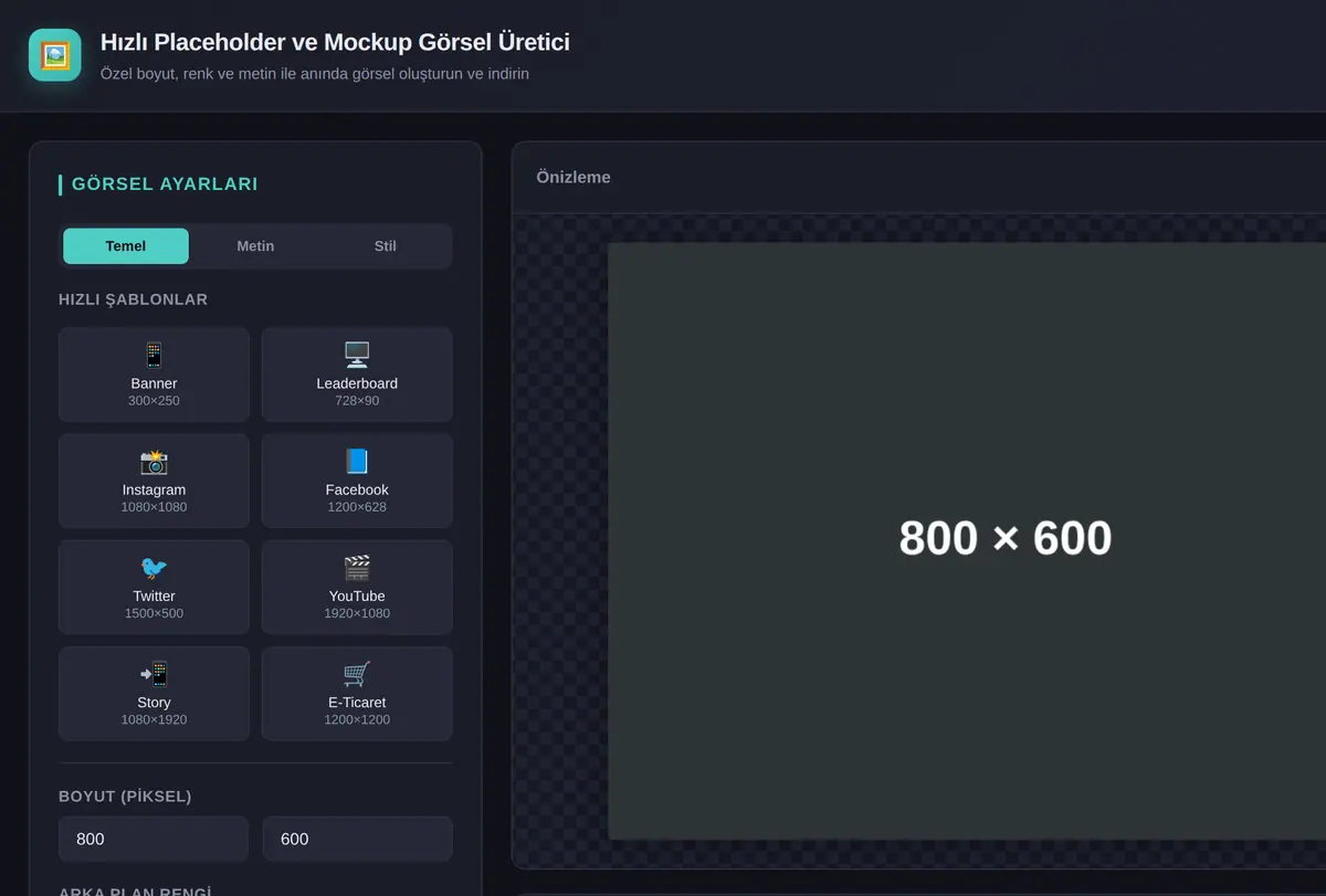 Hızlı Placeholder ve Mockup Görsel Üretici ekran görüntüsü
