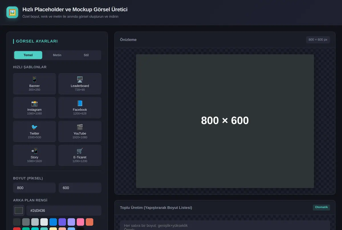 Hızlı Placeholder ve Mockup Görsel Üretici ekran görüntüsü 2