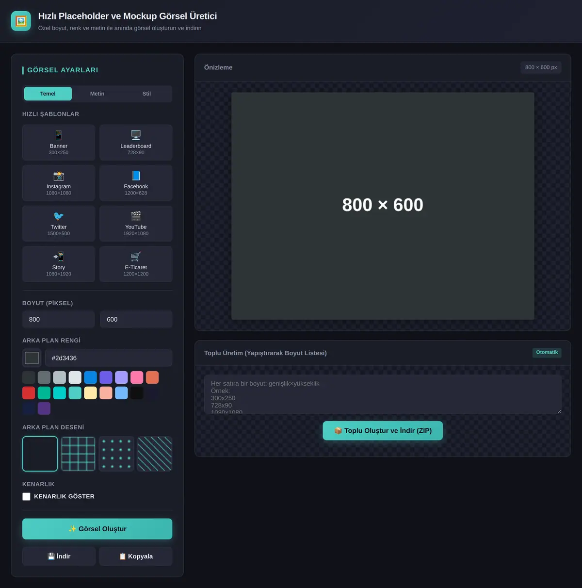 Hızlı Placeholder ve Mockup Görsel Üretici ekran görüntüsü 3