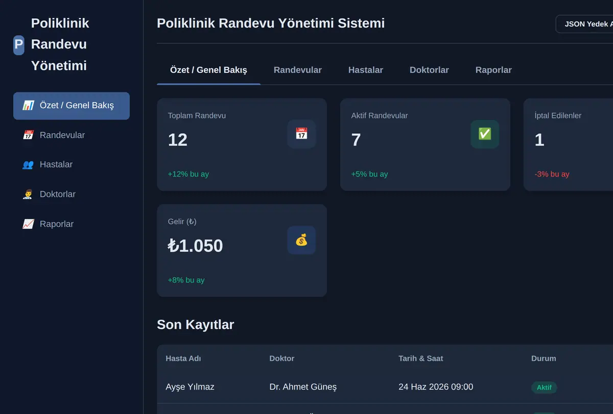 Poliklinik Randevu Yönetimi Sistemi ekran görüntüsü