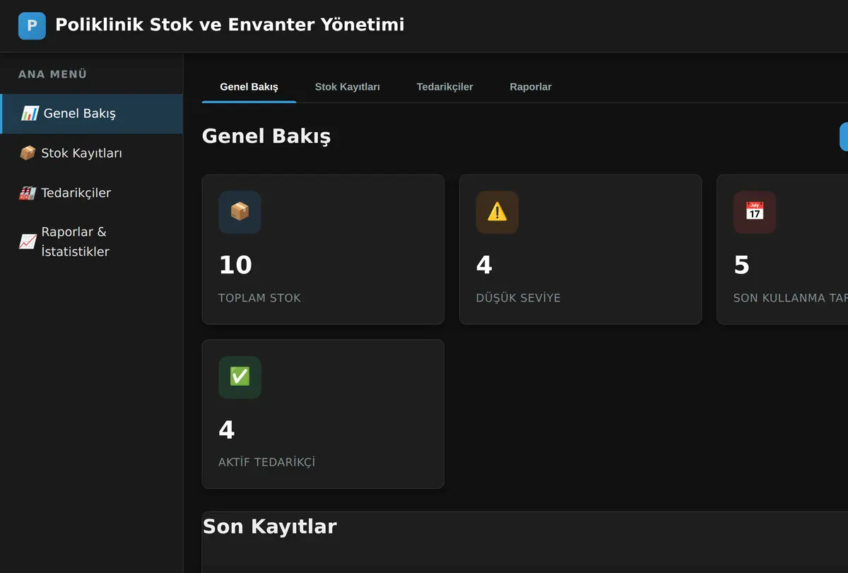 Poliklinik Stok ve Envanter Yönetimi ekran görüntüsü