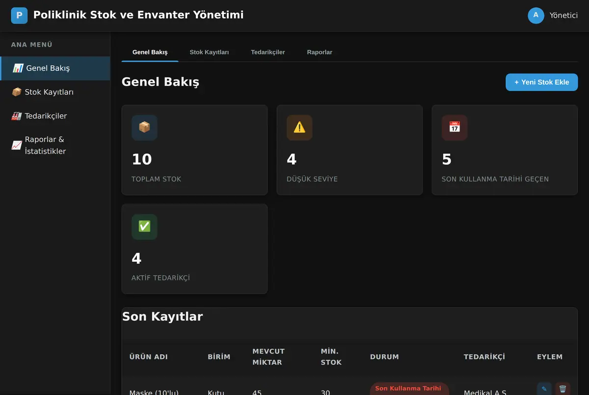 Poliklinik Stok ve Envanter Yönetimi ekran görüntüsü 2