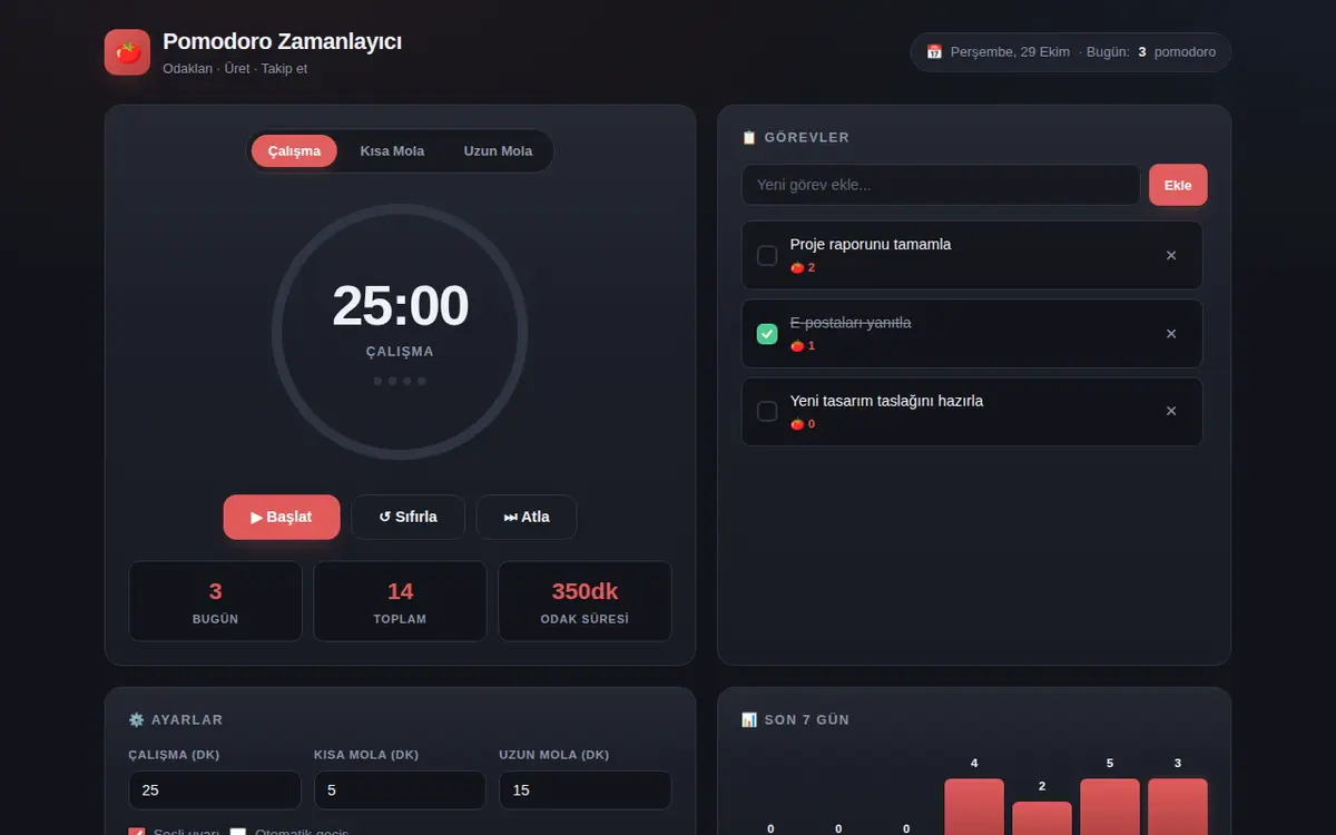 Pomodoro & Görev Takip Zamanlayıcı ekran görüntüsü