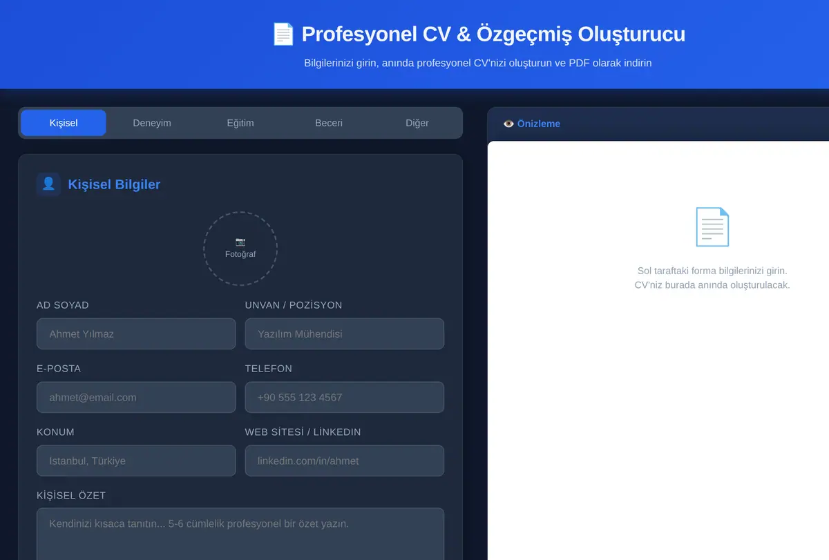 Profesyonel CV & Özgeçmiş Oluşturucu ekran görüntüsü