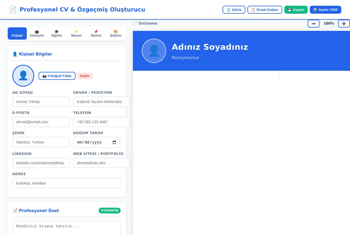 CV & Özgeçmiş Oluşturucu (PDF) ekran görüntüsü 2