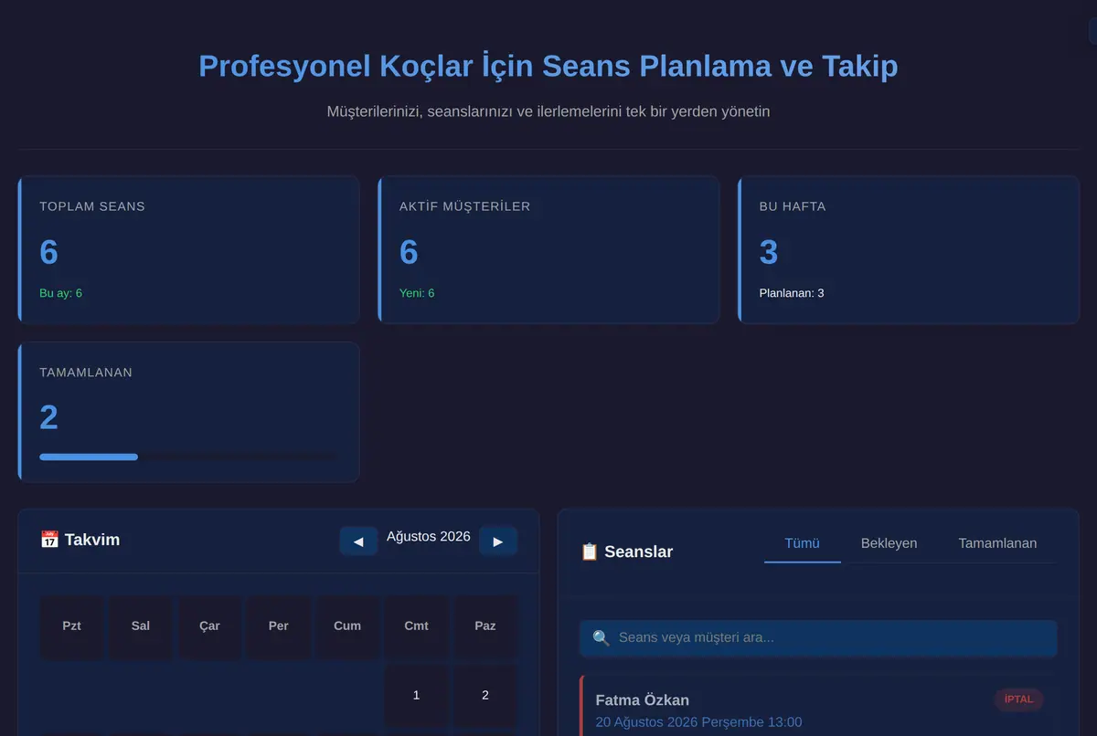 Profesyonel Koçlar İçin Seans Planlama ve Takip ekran görüntüsü 2