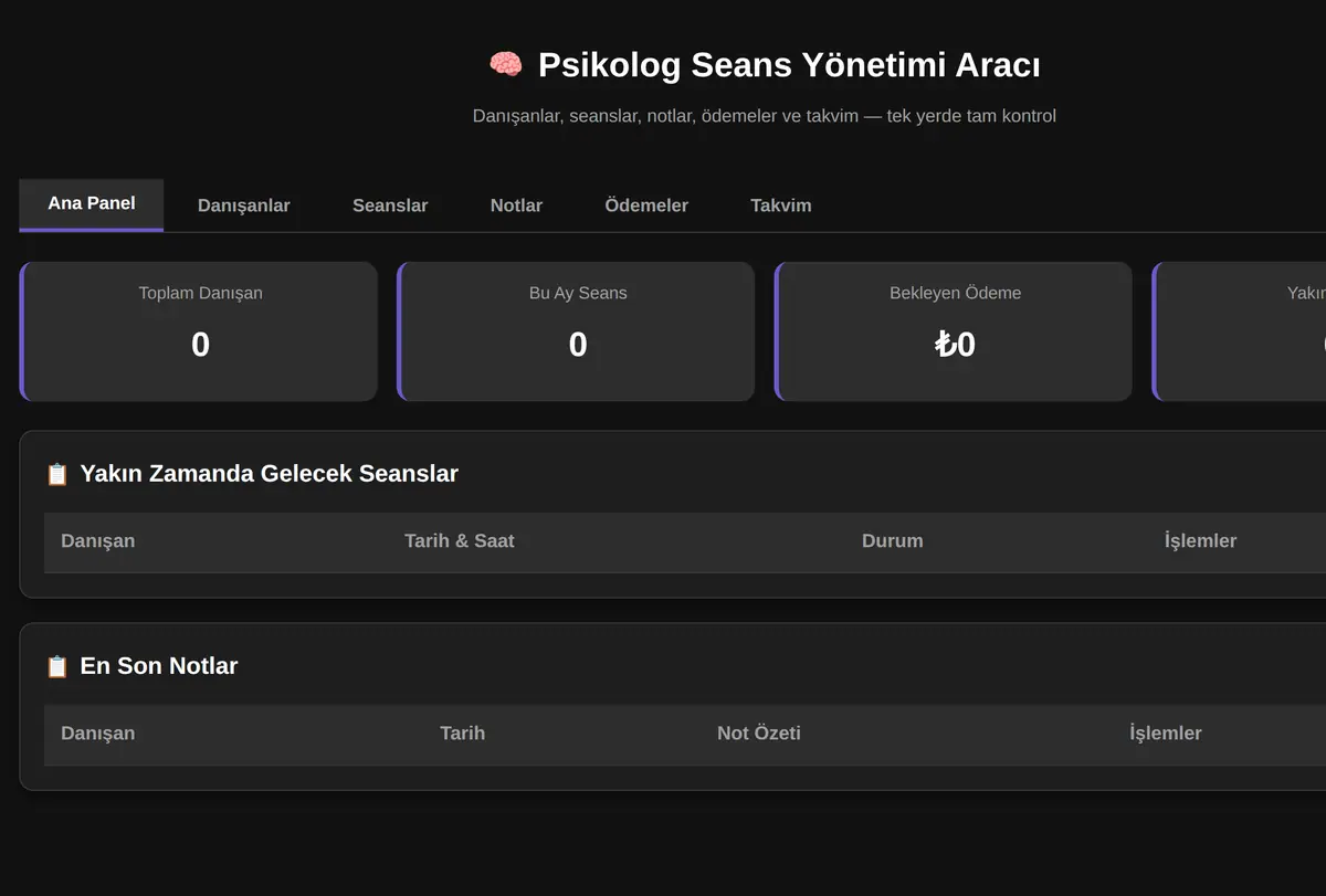 Psikolog Seans Yönetimi Aracı ekran görüntüsü